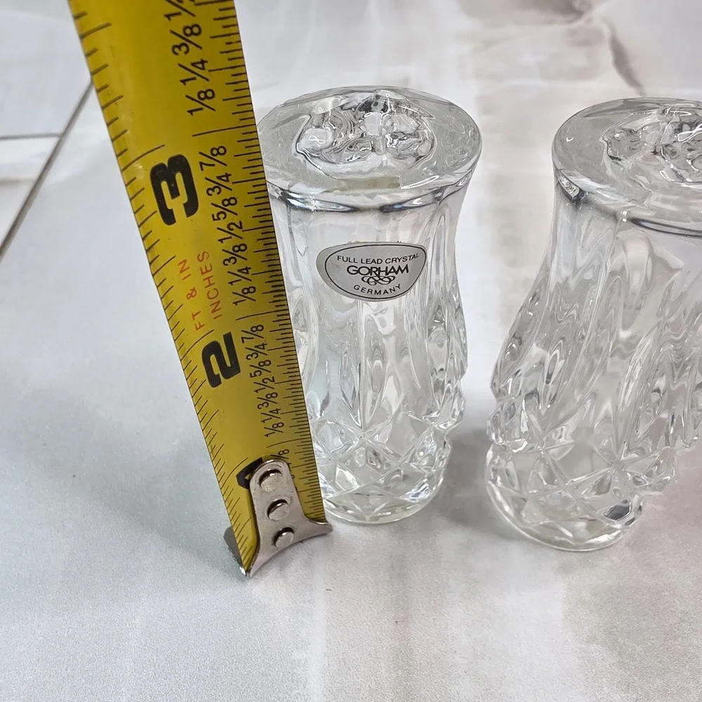 Gorham Full Lead Crystal Salt and Pepper Shakers Diamond Cut Germany 3‎ Inch S3